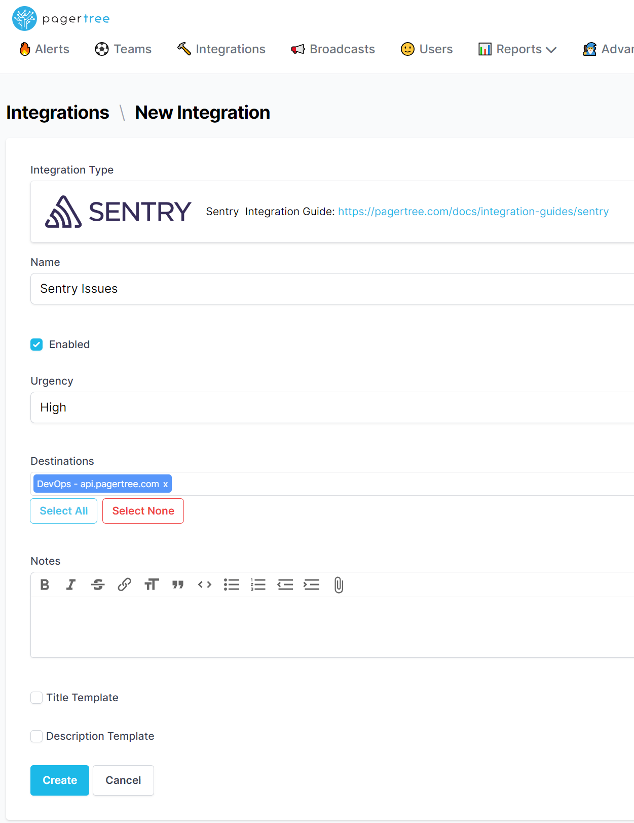Sentry PagerTree Integration